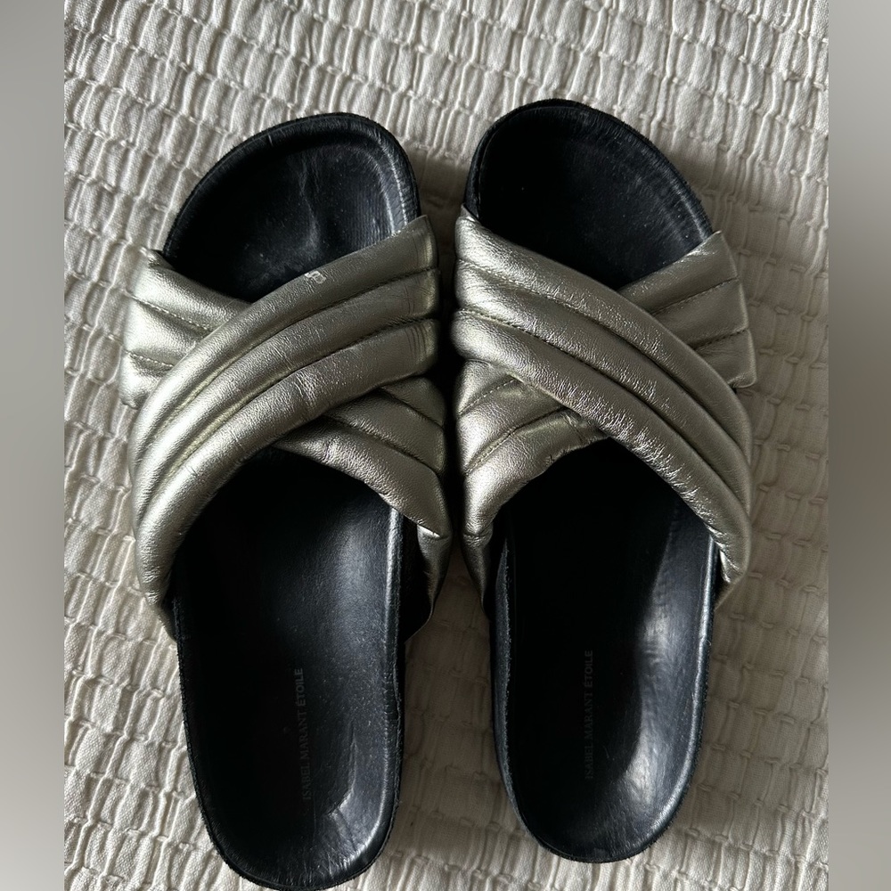 Isabel Marant Etoile Holden Metallic Silver Slide Sandal